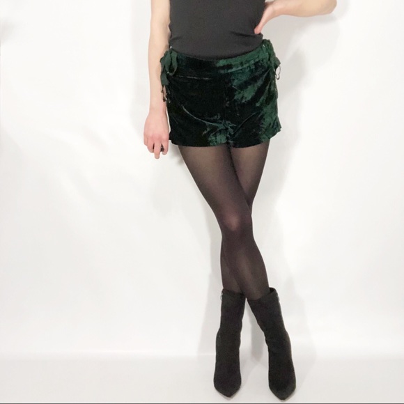 Endless Rose NWT Green Velvet Side Lace Up Shorts - Picture 4 of 7